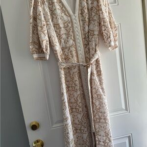 Cream and Brown Full-Length Robe with Elegant Pattern
